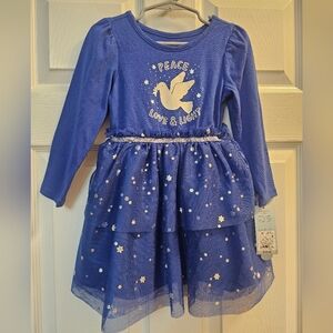 Nwt Royal Blue Peace Love & Light Long Sleeve Tutu Dress, Size 3T - Christmas